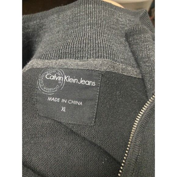 Calvin Klein Jeans Sweater Mens XL Black  Long Sleeved Quarter Zip Tight Knit - Picture 3 of 6